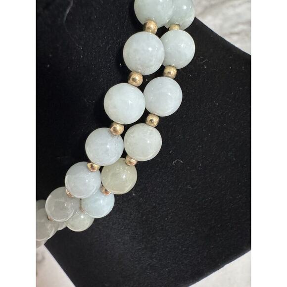 14k Gold 26” Light Green Jade Beaded Necklace Gold Spacers 54 Grams - Picture 5 of 10